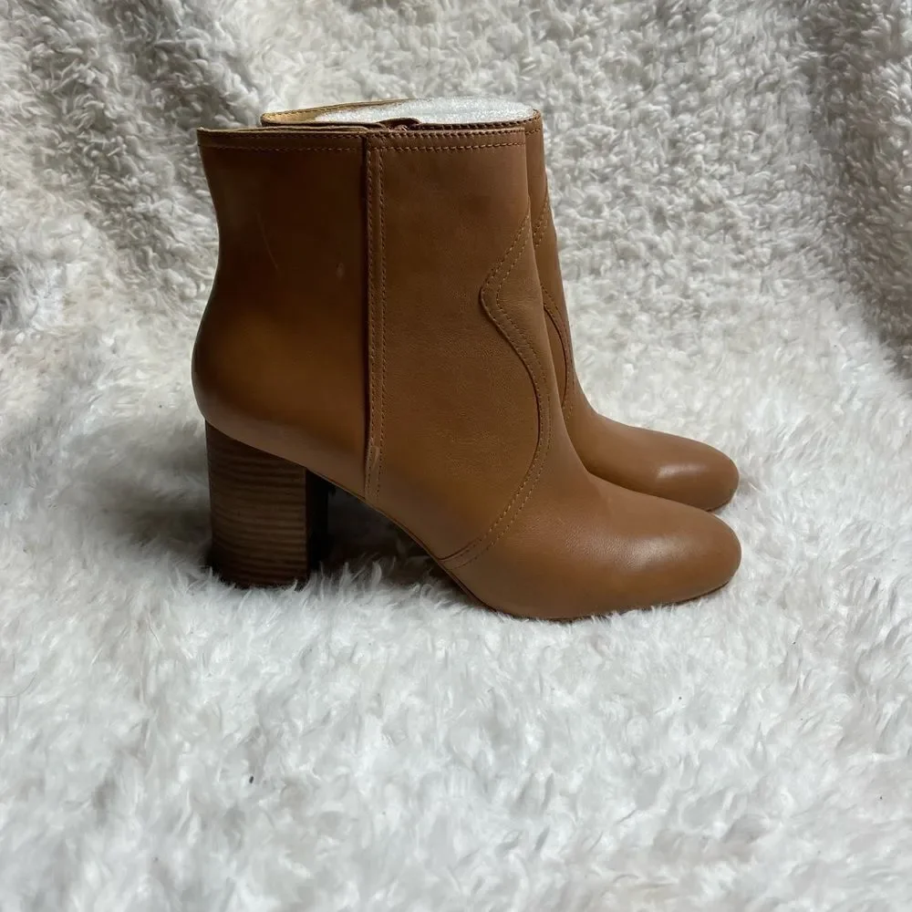 Lucky Brand Sheirin Leather latte Bewell anckle Boots side zipper SZ 10M